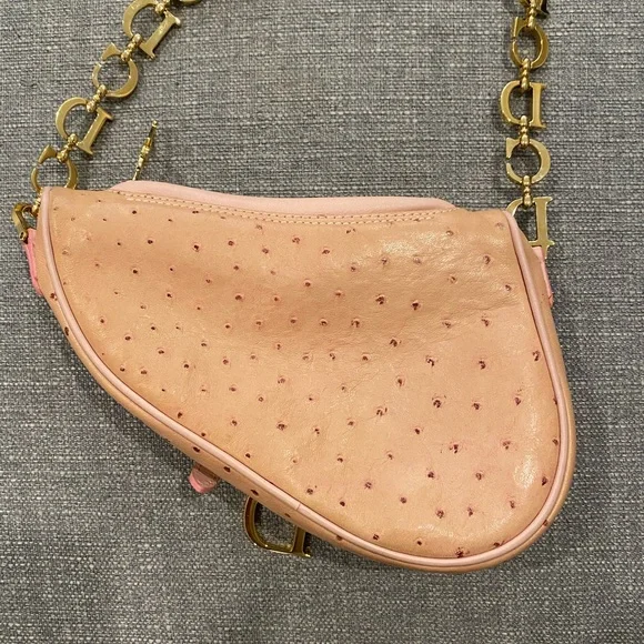 RARE Dior by Galliano Ostrich Saddle Bag in Pink - Picture 9 of 12
